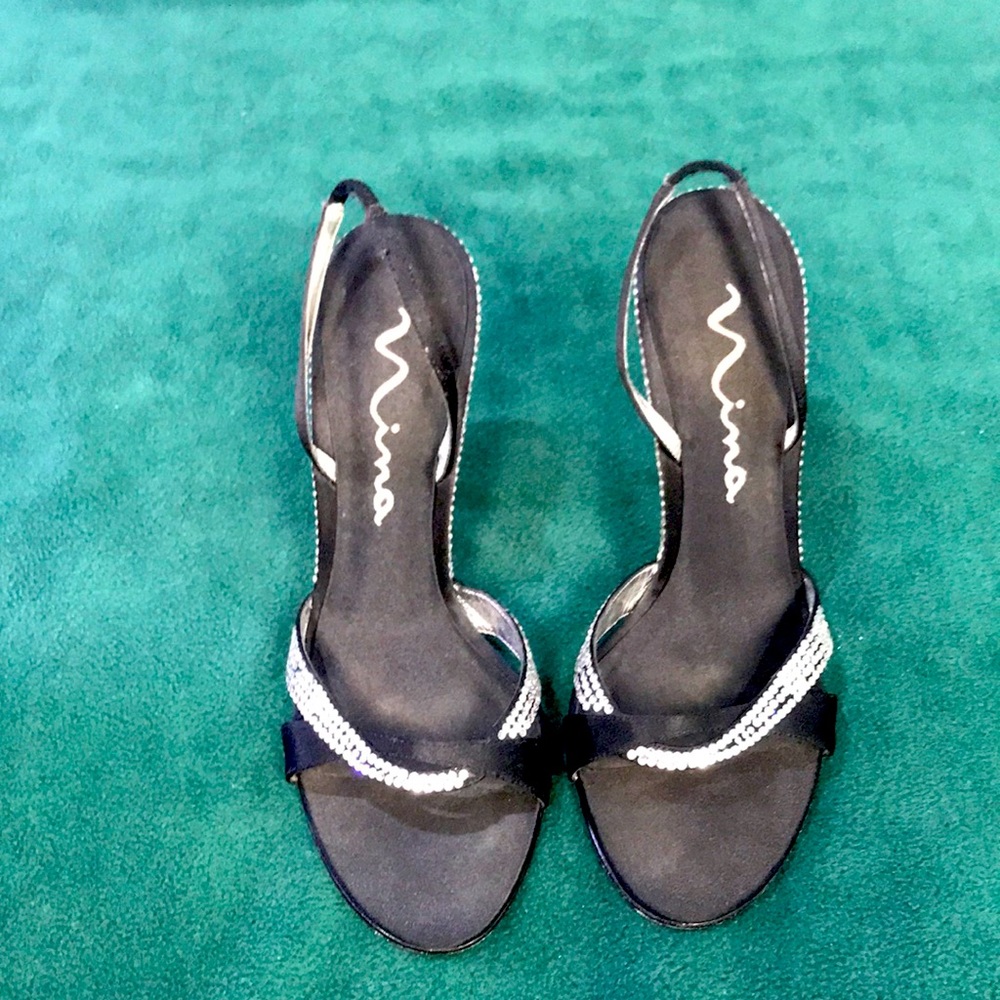 NINA BLACK SATIN SPIKE HEEL SHOES